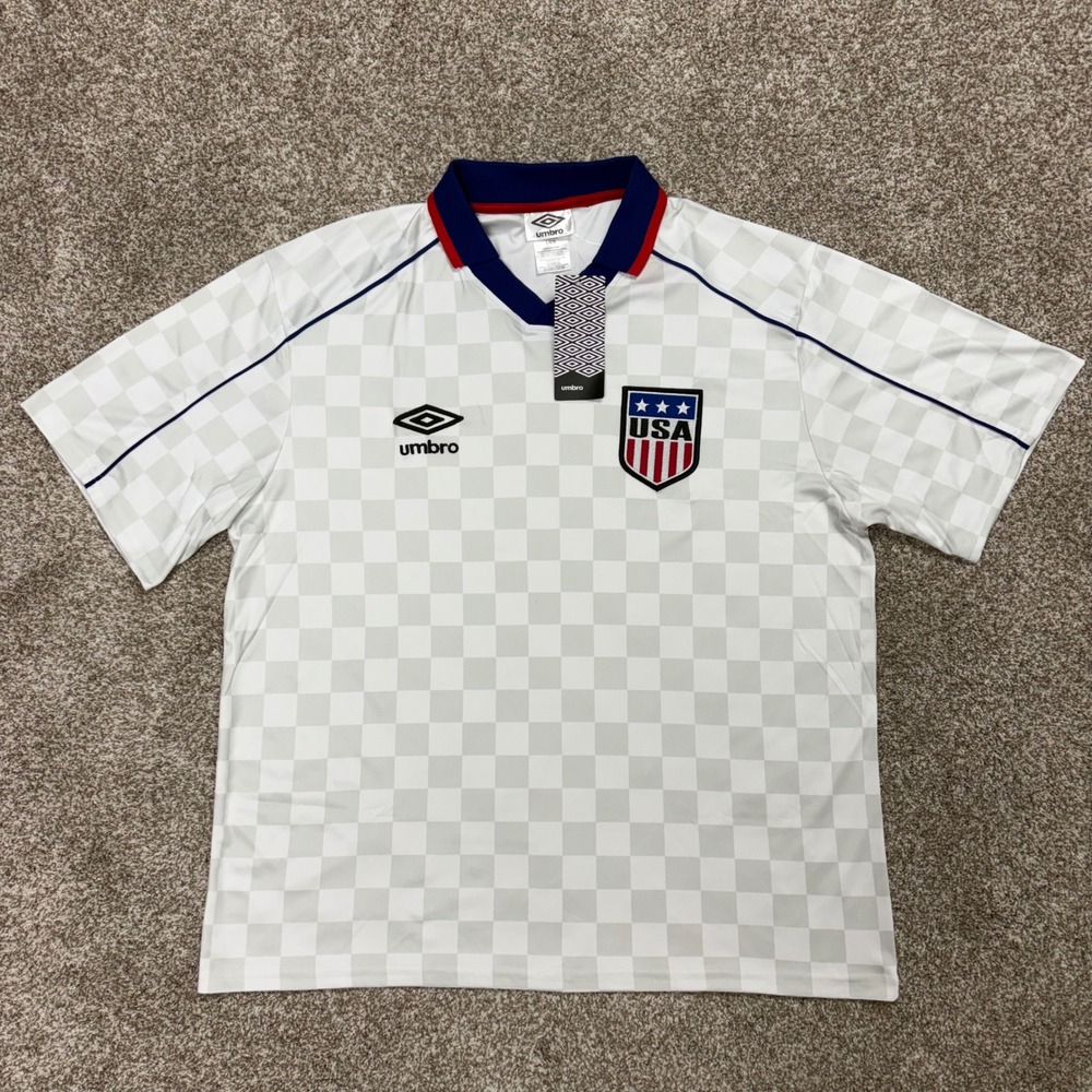 NEW Umbro USA United States Soccer Jersey White World Cup Futbol Collared Large